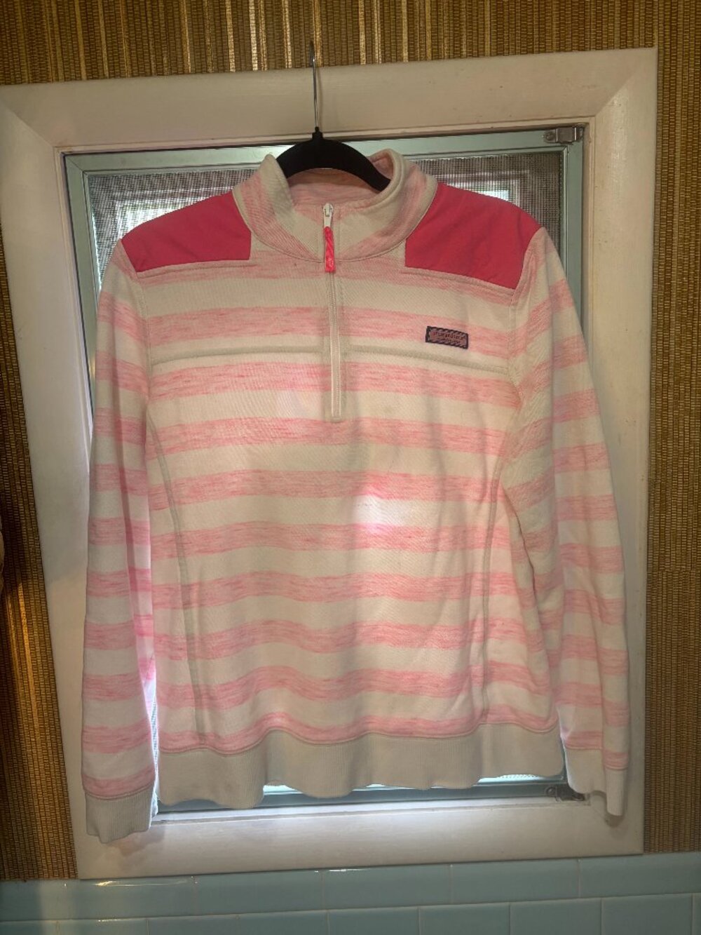 Vintage 2015 Vineyard Vines Striped Quarter Zip Shep Shirt Pullover -Pink/ White